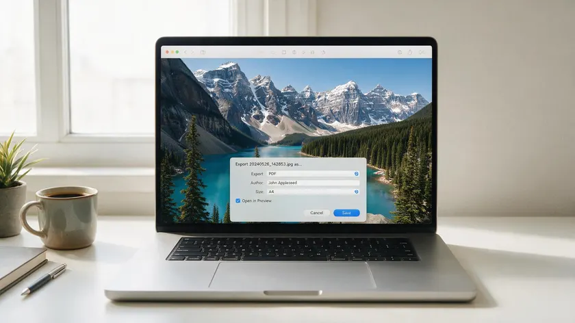 MacBook showing Preview Export as PDF dialog to save a picture as a PDF on Mac