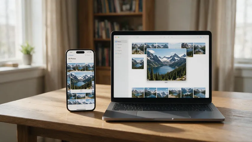 An iPhone and a MacBook both showing the same HEIC photo, ready to convert to PDF on Mac