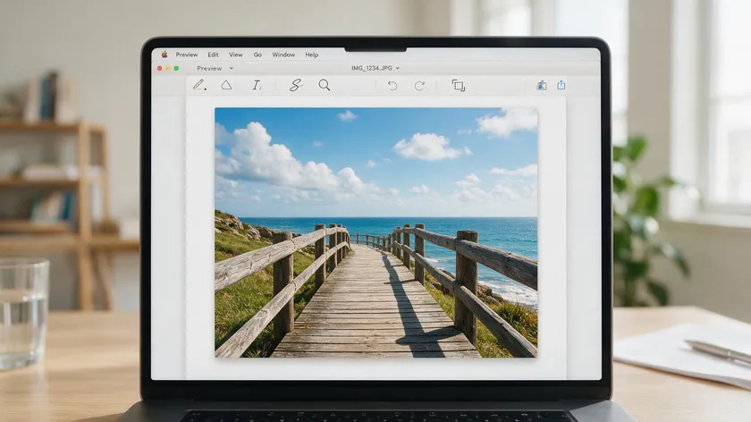 Preview's markup and rotate toolbar open on a photo before exporting it as a PDF