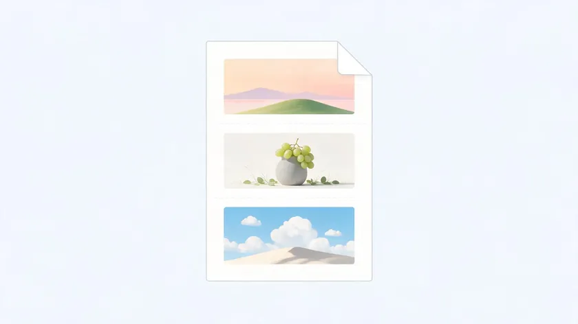 A document icon holding a vertical sequence of three photo thumbnails, illustrating how to combine multiple images when you convert JPG to PDF in Google Drive.