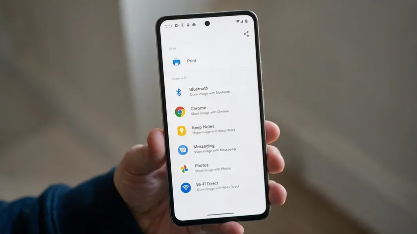 The Android share sheet with a Print option visible, part of how to convert JPG to PDF on Android directly from the Gallery or Photos app.