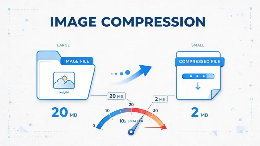 A large image file shrinking into a compressed file, illustrating file size reduction tips for how to convert JPG to PDF on Android.