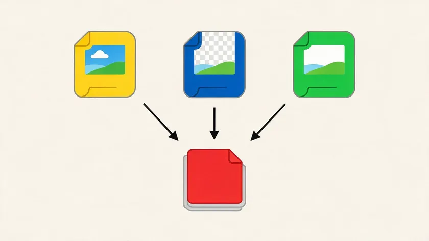 Diagram comparing JPG, PNG, and HEIC formats converting to PDF, illustrating how to convert JPG to PDF on Chromebook from different source formats.