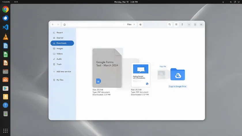 Chromebook Files app showing a converted PDF being copied to Google Drive after learning how to convert JPG to PDF on Chromebook.
