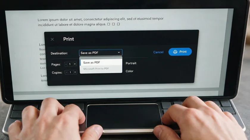 Chrome print dialog with Save as PDF selected, the fastest way to convert JPG to PDF on Chromebook.