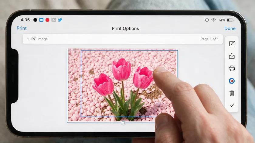 Close-up of the Print Options screen on iPhone, part of the pinch-out trick to convert JPG to PDF on iPhone.