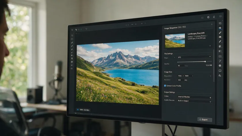 A photo editor export panel showing quality and resolution settings, part of preparing files for how to convert JPG to PDF without losing quality.