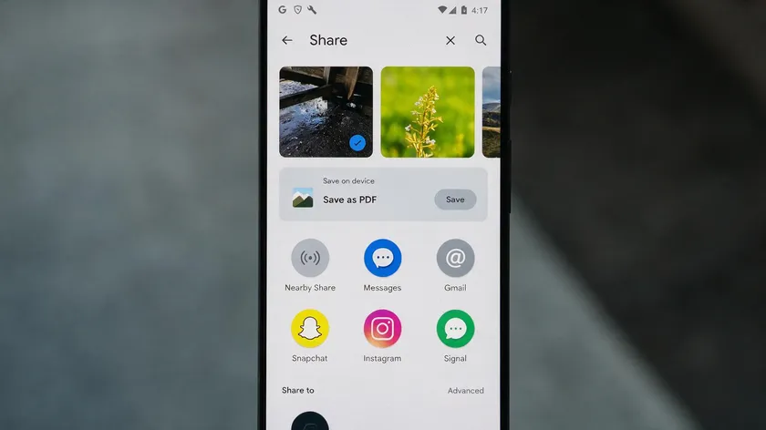 An Android share menu showing the Save as PDF option alongside other sharing apps.