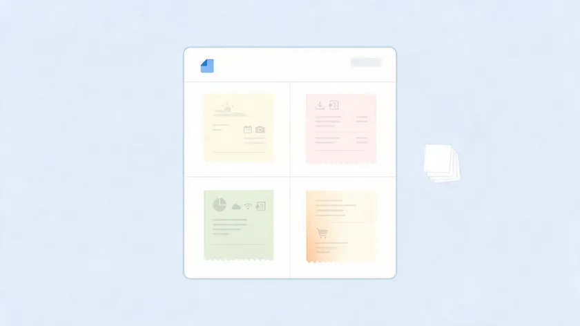 A simple grid layout of receipt-style thumbnails, illustrating how to arrange multiple images when you insert several JPEGs into a PDF.