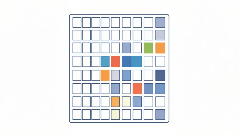 Grid illustration of an 8x8 pixel block with some squares highlighted in color, representing how JPEG compression processes small blocks of an image.