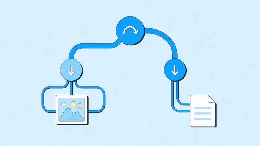 A simple two-path flow diagram leading to an image icon and a document icon, mapping out the jpeg vs pdf decision guide.