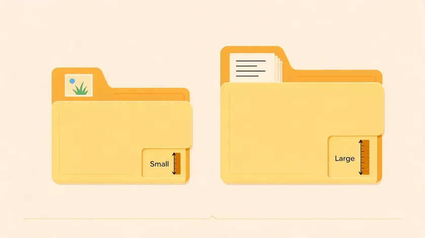 A small folder and a larger folder side by side, illustrating the file size difference at the heart of the jpeg vs pdf comparison.