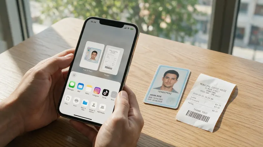Hands holding an iPhone above a paper document, scanning it as part of how to save image as PDF on iPhone using Notes.
