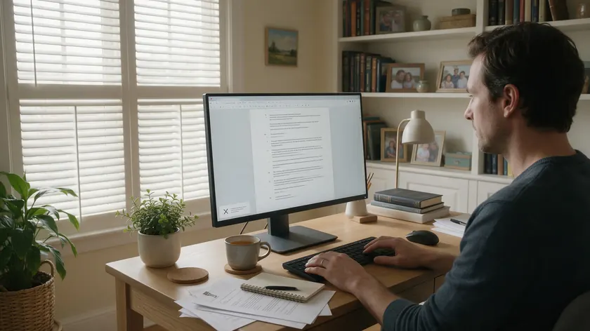 A person edits a contract-style document offline on a desktop computer, illustrating a free desktop PDF editor.