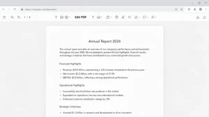 Browser window open with a PDF document and editing toolbar icons for text, images, and pages, illustrating how editing a PDF works online.