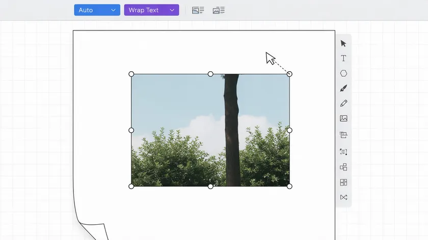 An image being inserted and resized on a PDF page, with drag handles visible around it.