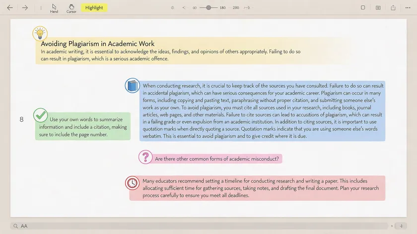 Color-coded highlight guide showing five highlight colors each paired with a meaning icon, a practical tip for highlighting PDFs by color.
