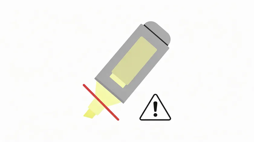 Illustration of a greyed-out highlighter icon with a warning triangle, representing common reasons you can't highlight in a PDF.