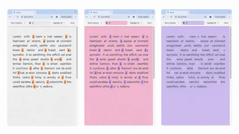 Three browser windows side by side, each with a find toolbar highlighting a search match, comparing how to search for keywords in a PDF across browsers.