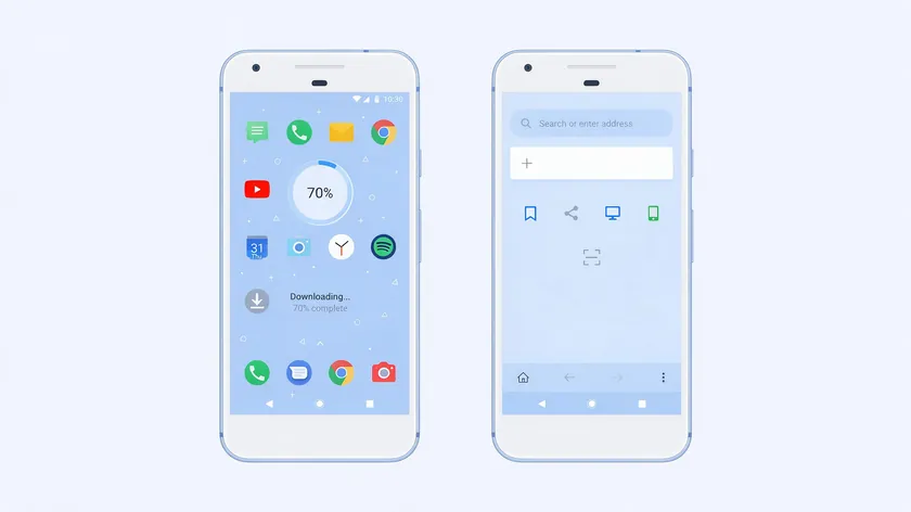 Illustration comparing an Android home screen full of apps with a clean browser window for editing PDFs without installing an app