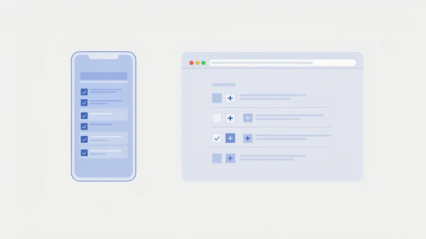 Illustration of a phone with a checklist next to a browser window with a list of options